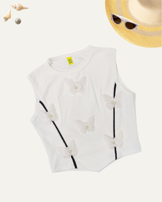 GIRLS WHITE BUTTERFLY TOP (4-12 YEARS) - Girlism
