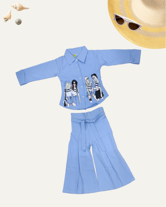 GIRLS 2PC PRINTED PANT CO-ORD SET (SKY BLUE) (4-12 YEARS) - Girlism