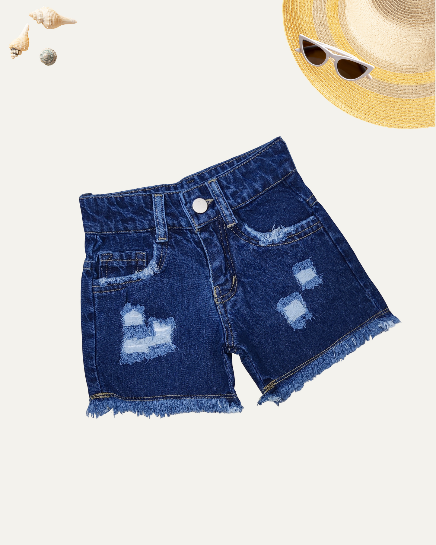 GIRLS DISTRESSED SHORTS (NAVY WASH) (1-12 YEARS)