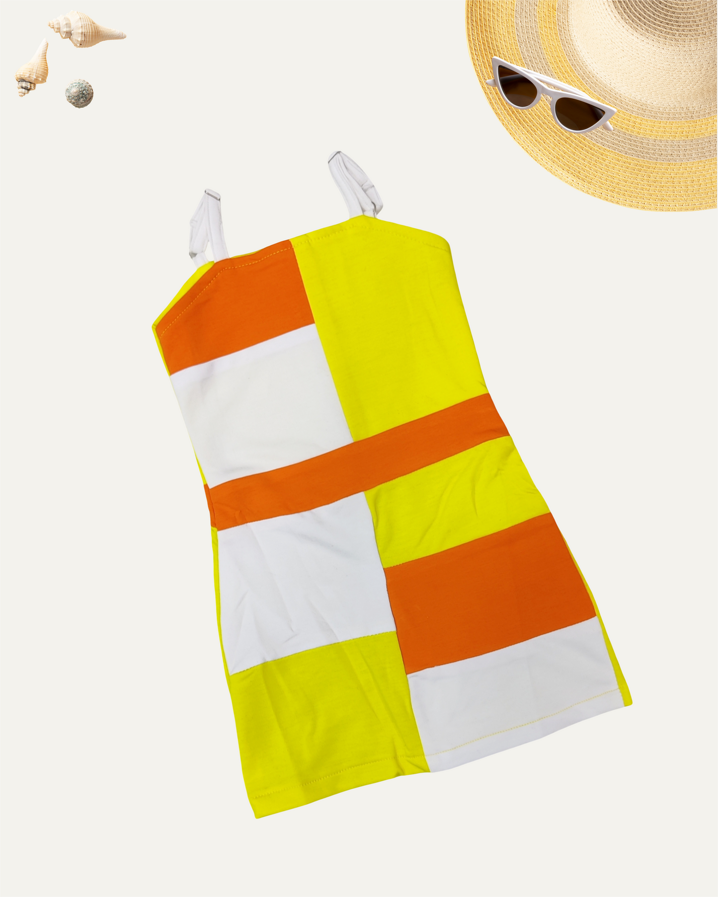 GIRLS COLORBLOCK SLEEVELESS DRESS (2-8 YEARS) (YELLOW)