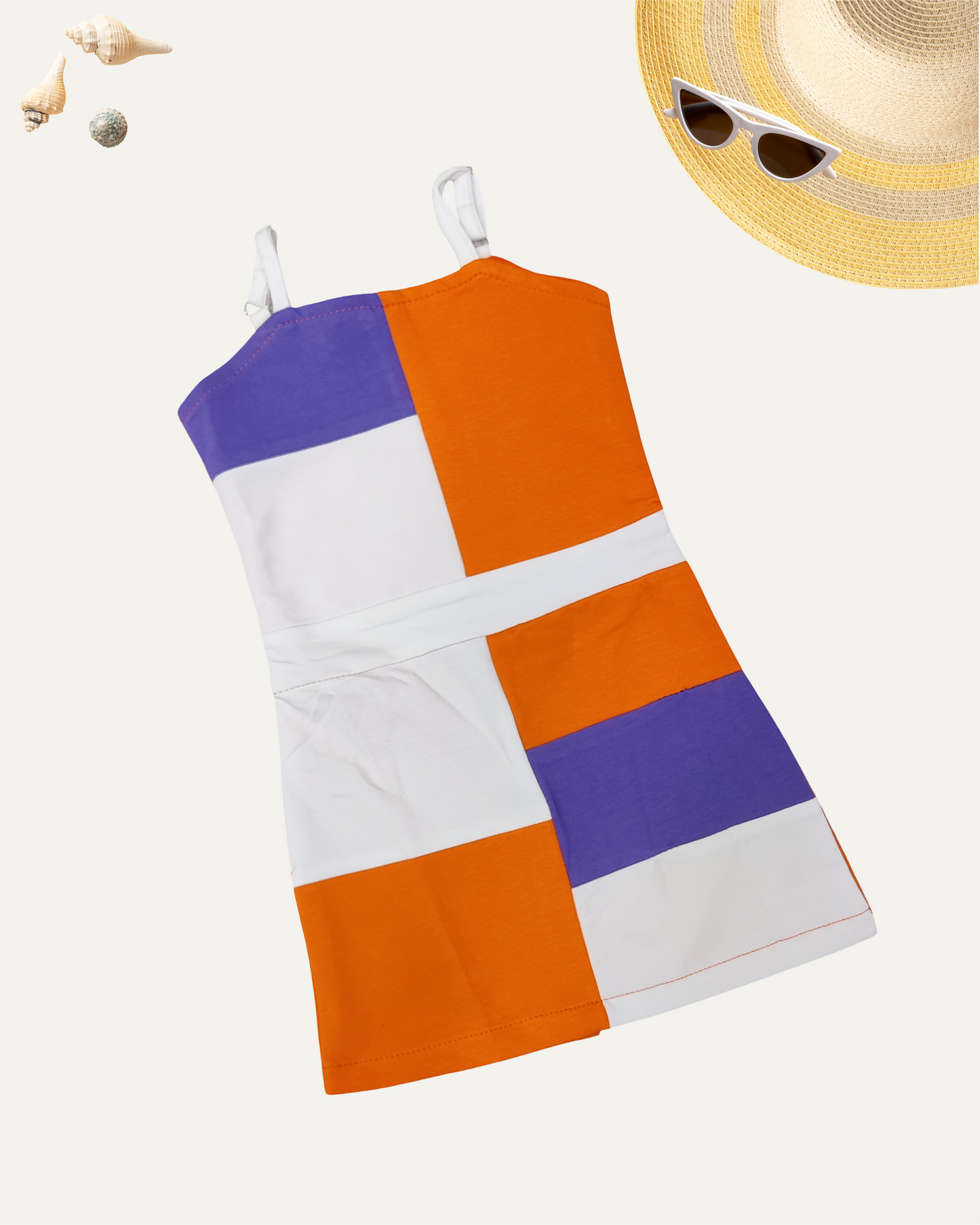 GIRLS COLORBLOCK SLEEVELESS DRESS (2-8 YEARS) (ORANGE)