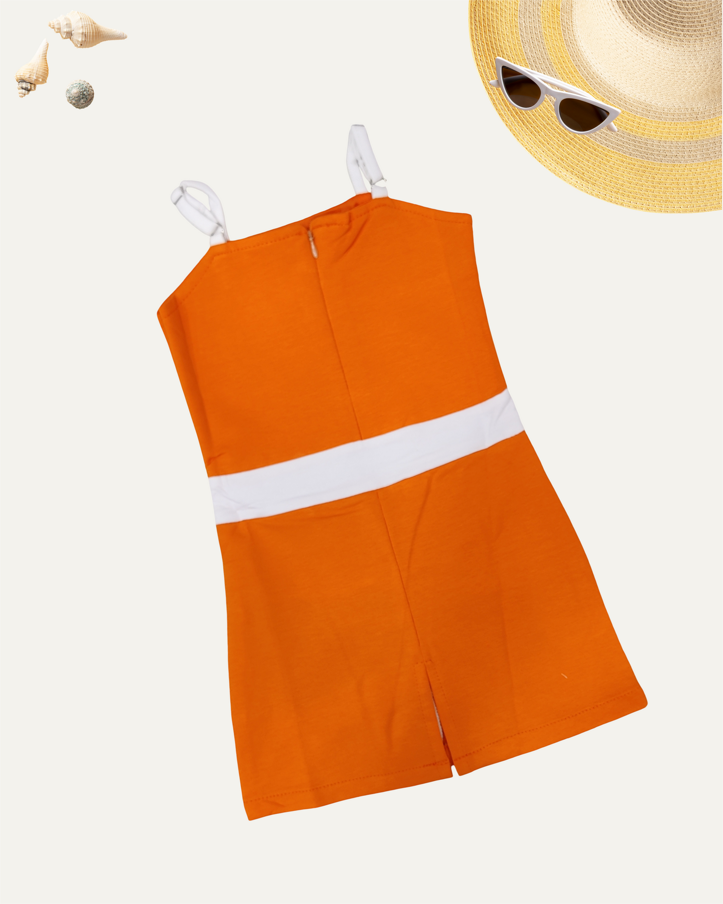 GIRLS COLORBLOCK SLEEVELESS DRESS (2-8 YEARS) (ORANGE)