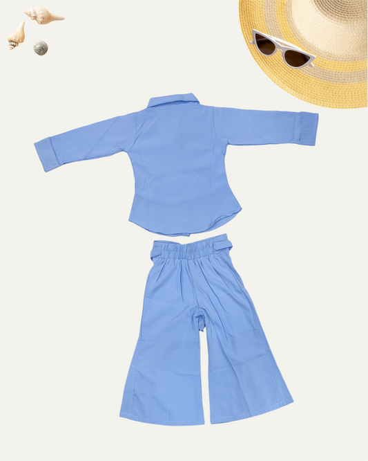 GIRLS 2PC PRINTED PANT CO-ORD SET (SKY BLUE) (4-12 YEARS) - Girlism