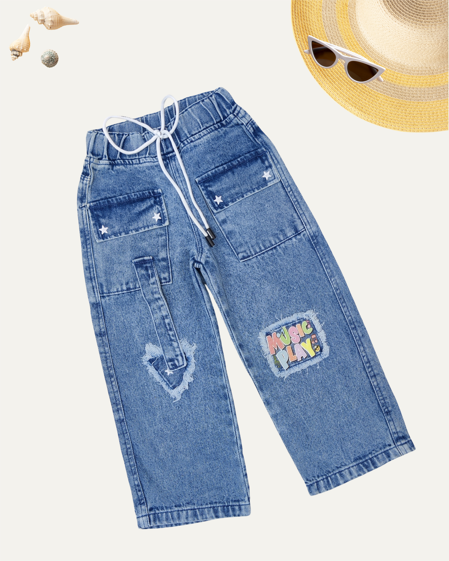 GIRLS LIGHT BLUE CARGO DENIM JEANS (0-12 YEARS)