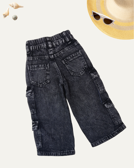 GIRLS CHARCOAL CARGO JEANS (1-12 YEARS)