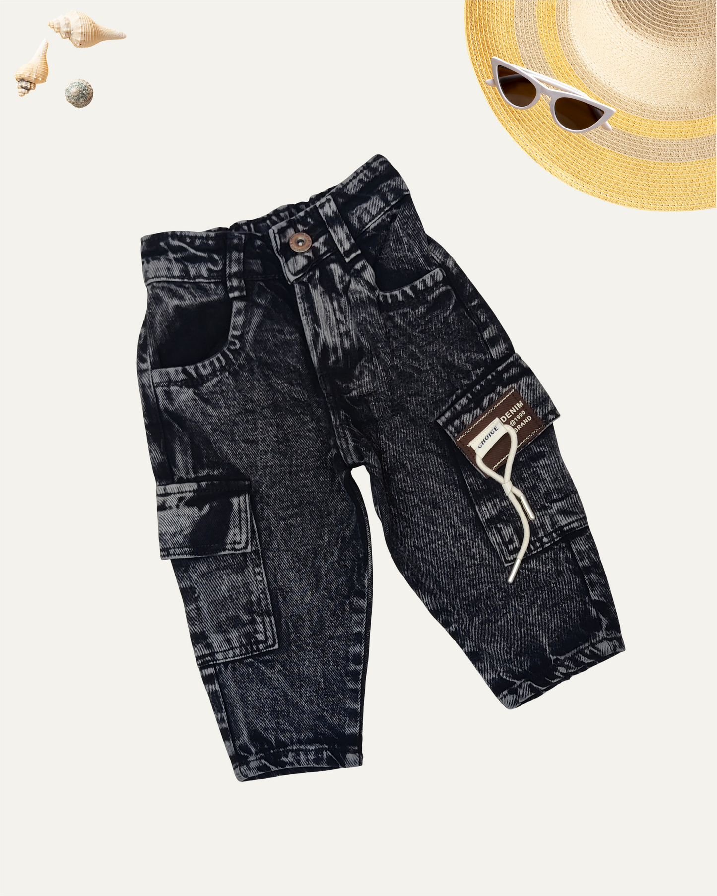 GIRLS EDGY BLACK WASH CARGO JEANS (0-5 YEARS)