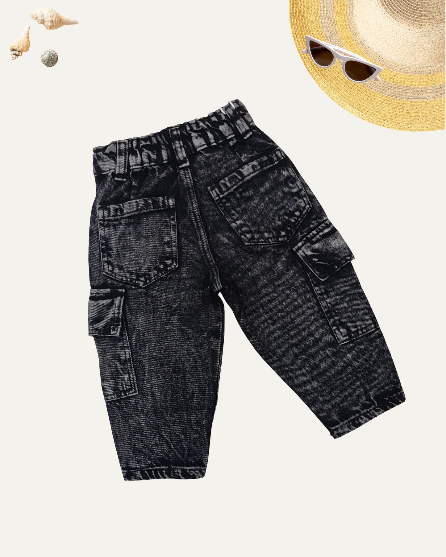 GIRLS EDGY BLACK WASH CARGO JEANS (0-5 YEARS)
