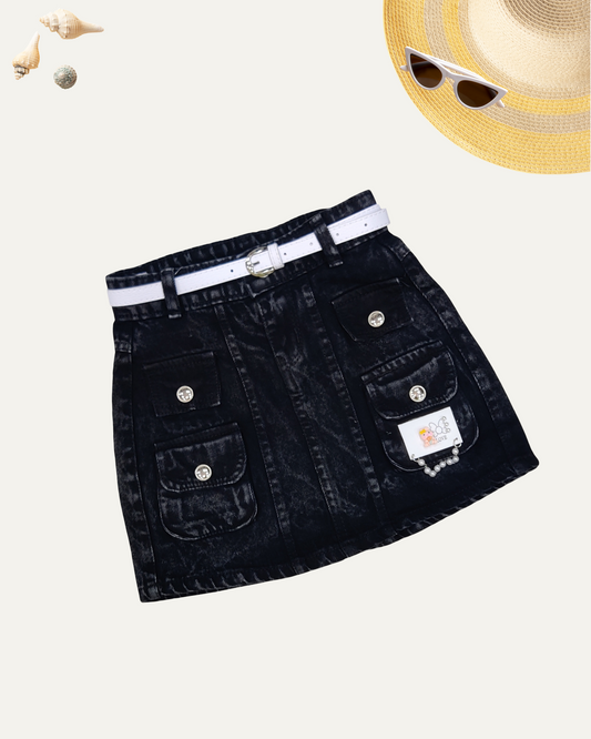 GIRLS BLACK DENIM SKIRT (ACID-WASH) (4-12 YEARS)