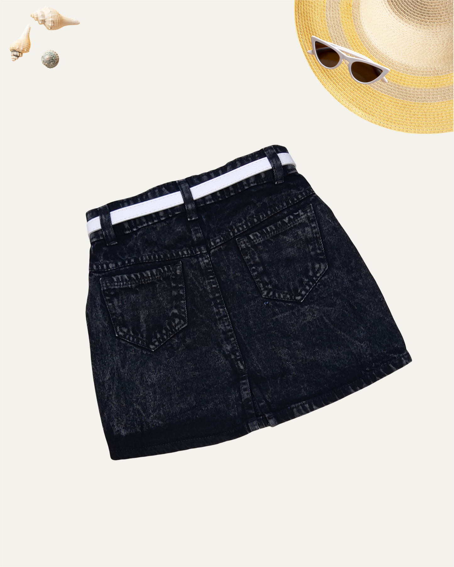 GIRLS BLACK DENIM SKIRT (ACID-WASH) (4-12 YEARS)