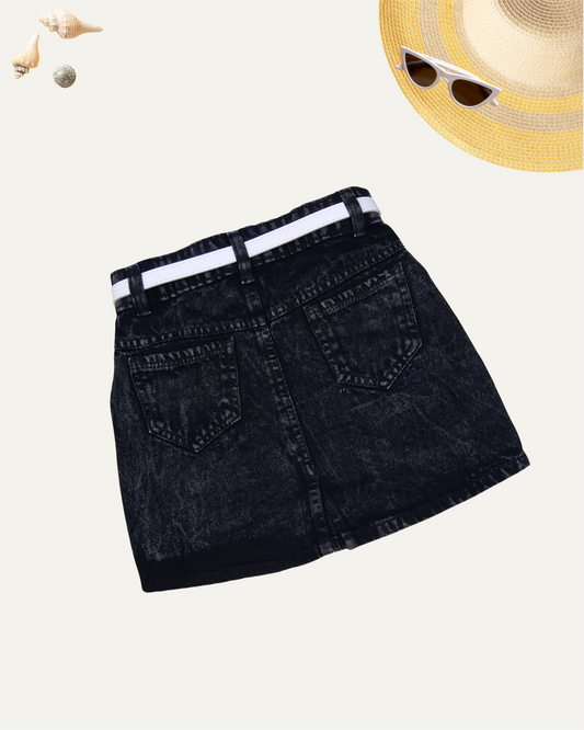 GIRLS BLACK DENIM SKIRT (ACID-WASH) (4-12 YEARS)