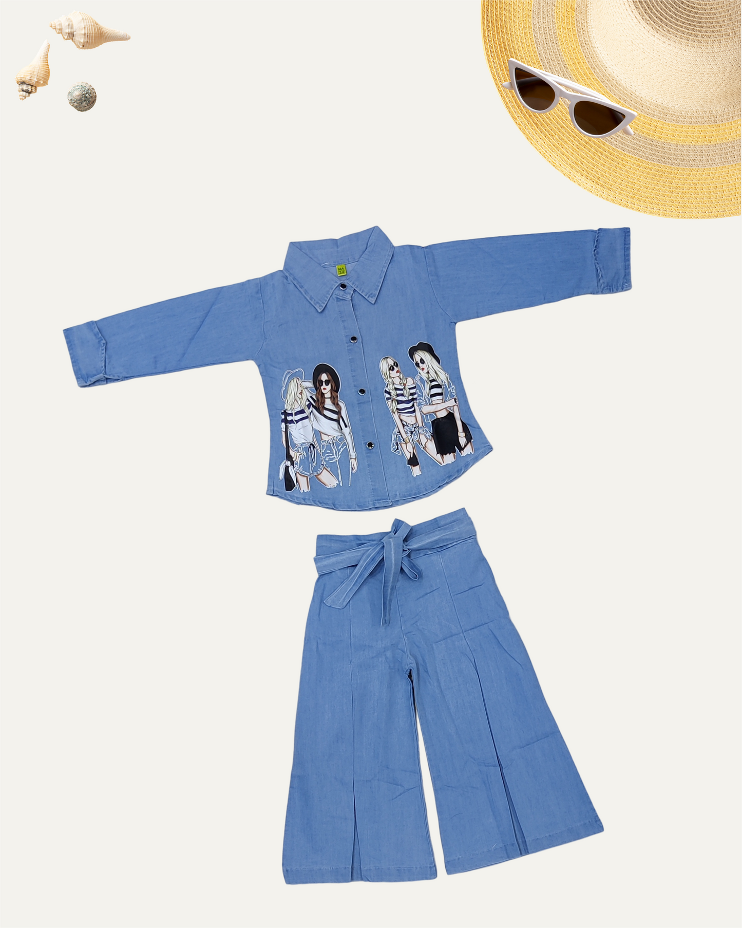 GIRLS DENIM CO-ORD SET STONE WASH [ 4 - 12 YEARS ]