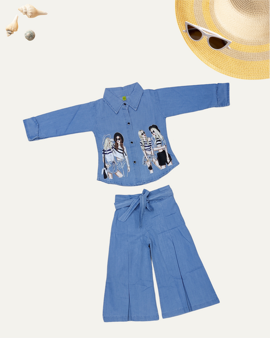GIRLS DENIM CO-ORD SET STONE WASH [ 4 - 12 YEARS ]