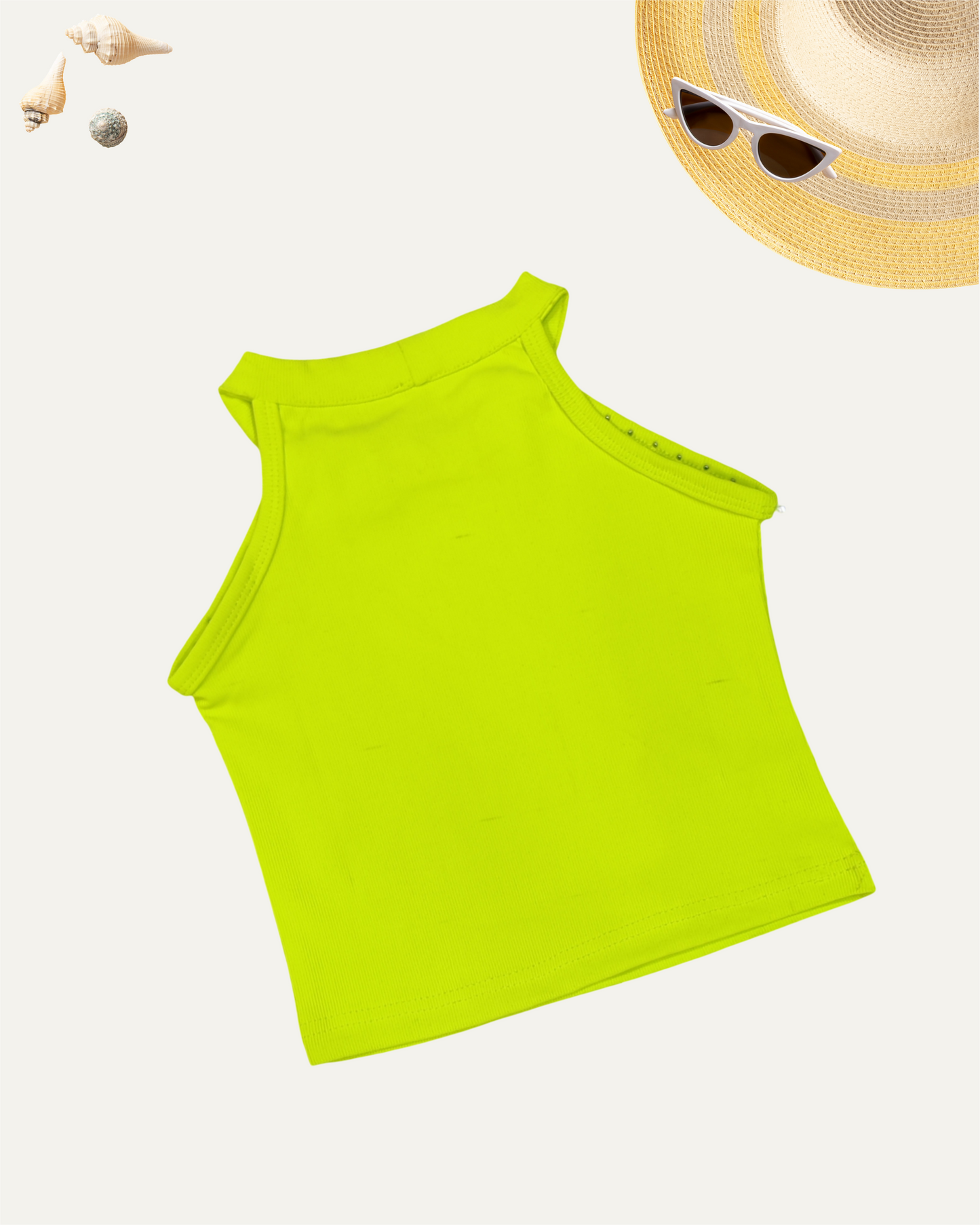 GIRLS SLEEVELESS PEARL TOP (NEON GREEN) (3-11 YEARS)