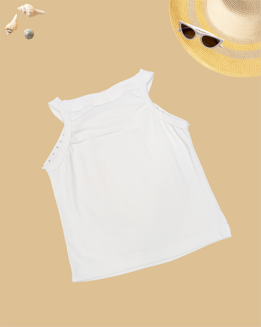 GIRLS SLEEVELESS PEARL TOP (WHITE) (3-11 YEARS)