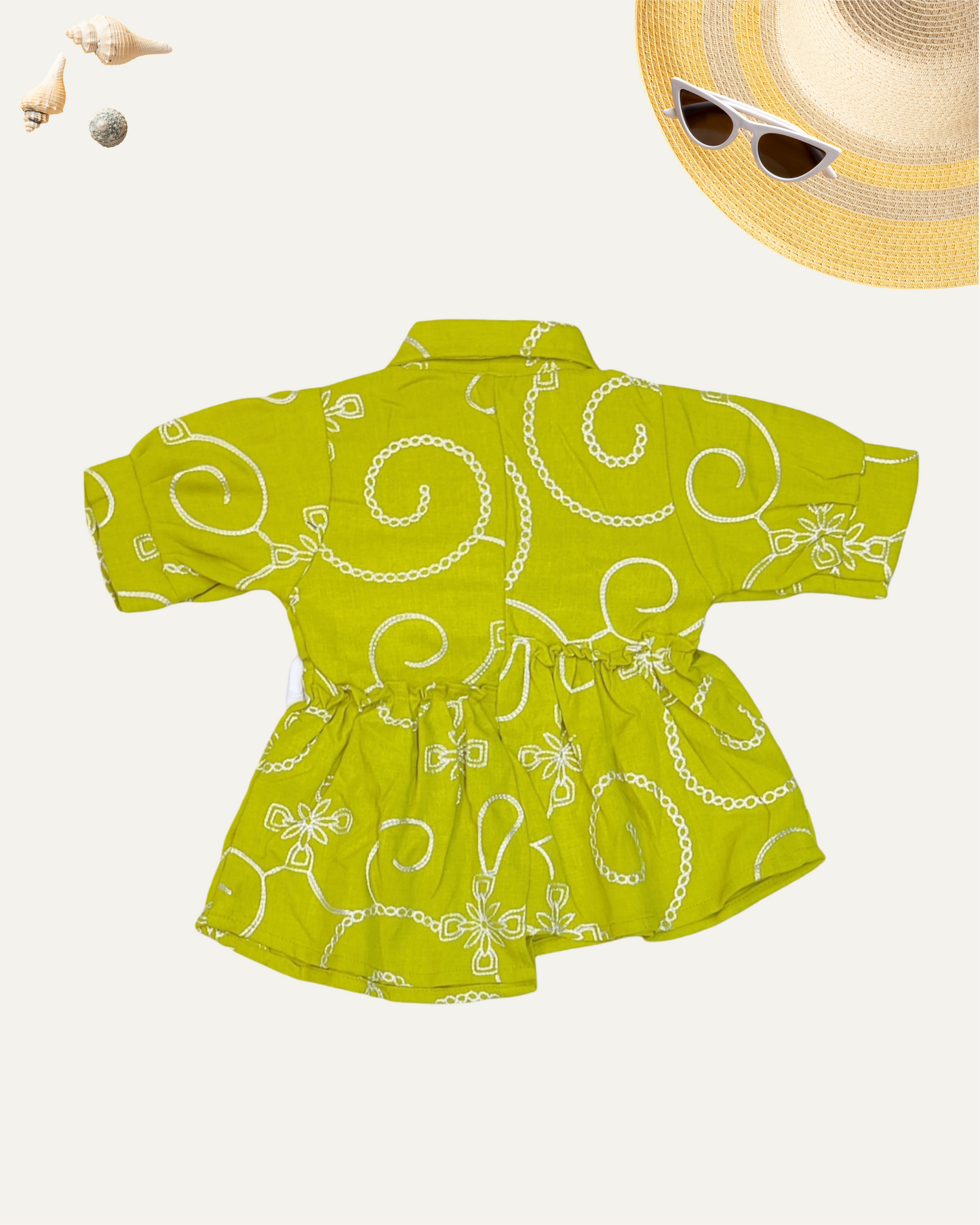 GIRLS PRINTED FRONT BUTTON BOW TOP (LIME GREEN) (4-12 YEARS)