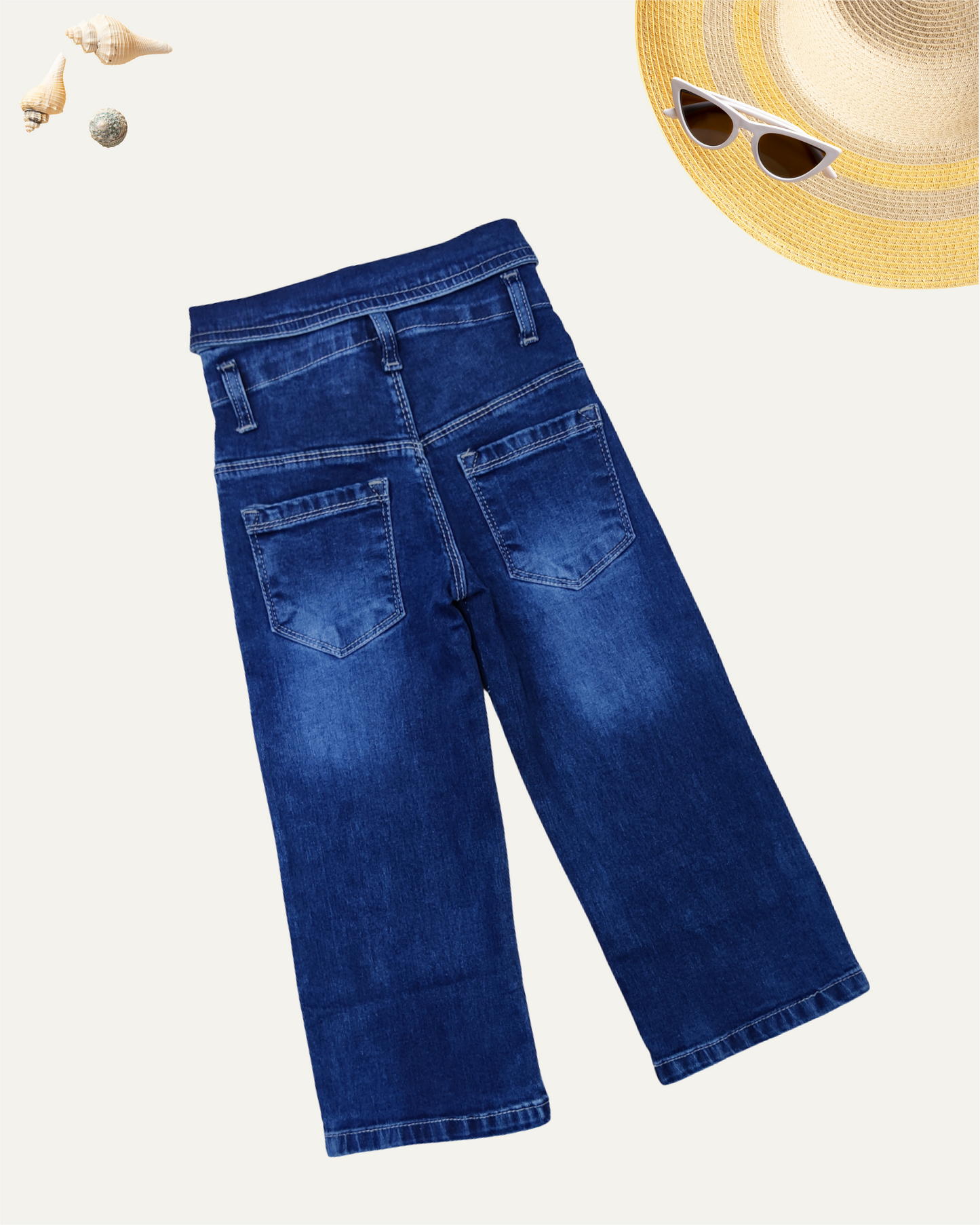 GIRLS UNIQUE HIGH WAISTED BLUE DENIM PANTS (3-14 YEARS)