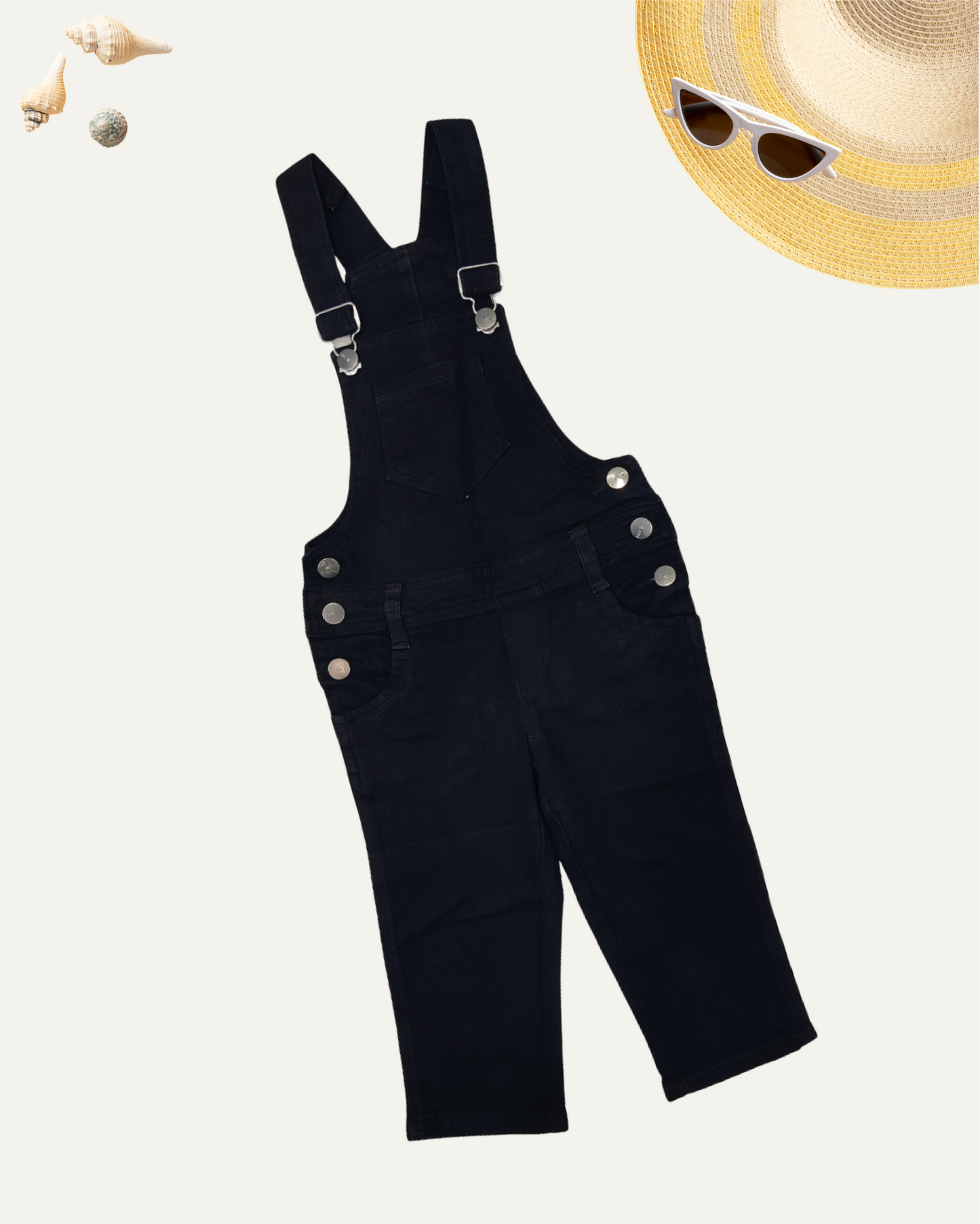 GIRLS 3/4TH LENGTH BLACK DENIM DUNGAREE (4-14 YEARS)