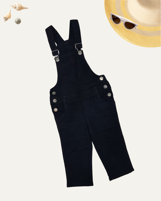 GIRLS 3/4TH LENGTH BLACK DENIM DUNGAREE (4-14 YEARS)
