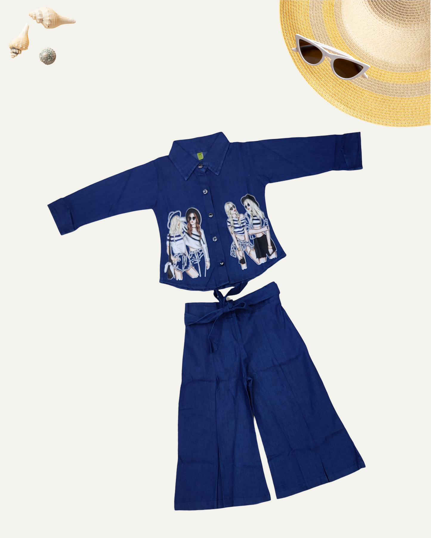 GIRLS DENIM CO-ORD SET NAVY WASH [ 4 - 12 YEARS ]