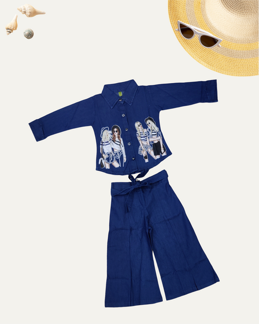 GIRLS DENIM CO-ORD SET NAVY WASH [ 4 - 12 YEARS ]