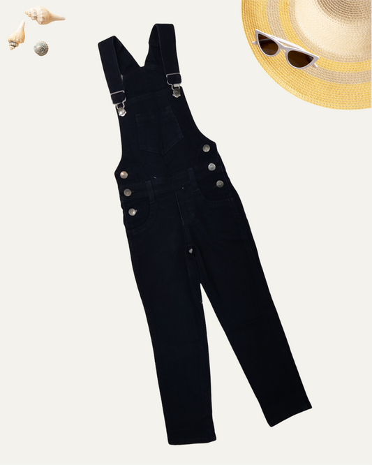 GIRLS BLACK DENIM DUNGAREE (4-14 YEARS)