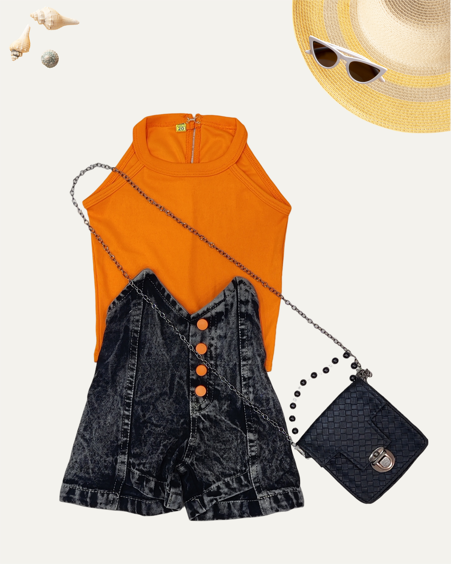 GIRLS SUMMER COORD SETS NEON ORANGE WITH SLING BAG [ 2-8 YEARS ]