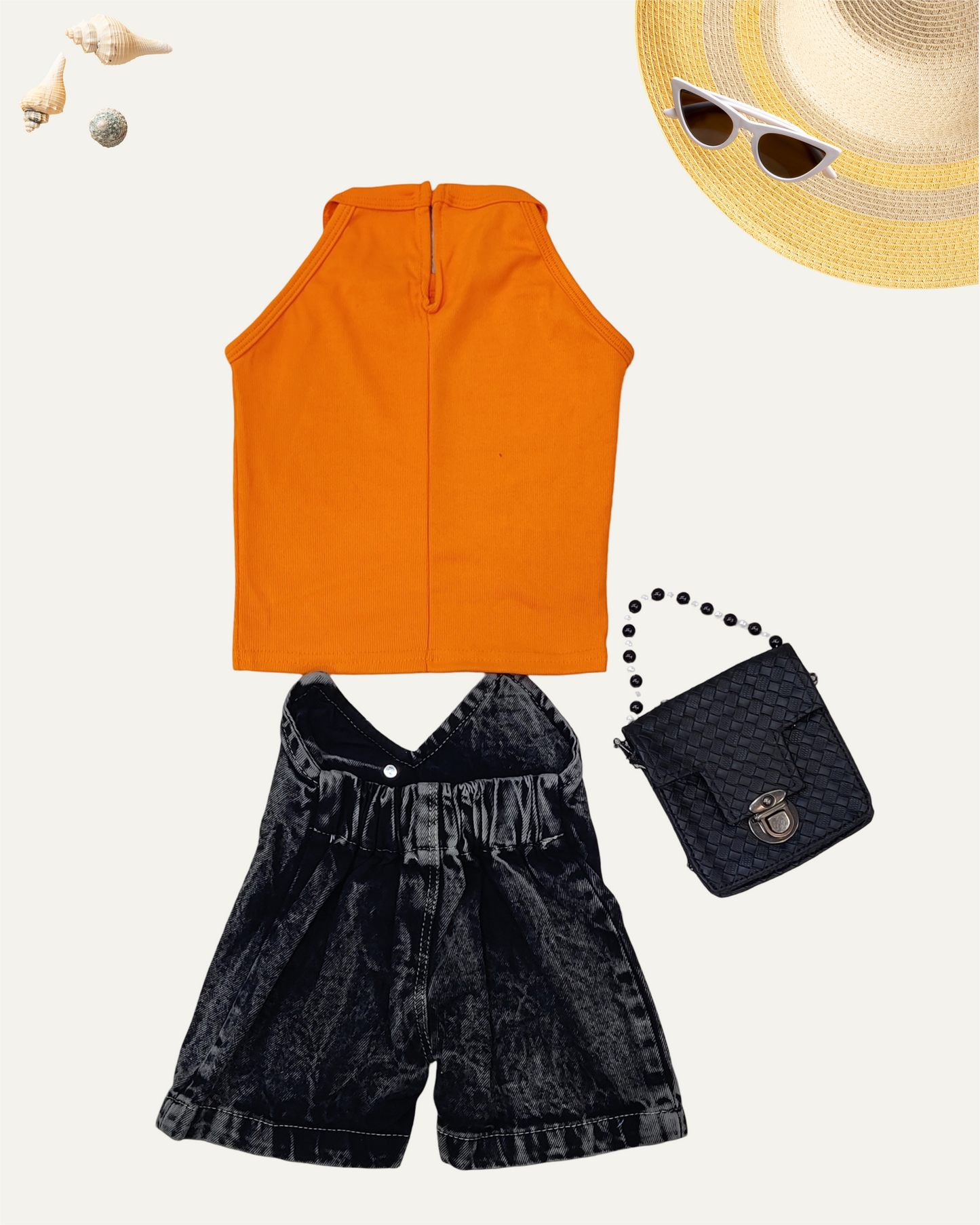 GIRLS SUMMER COORD SETS NEON ORANGE WITH SLING BAG [ 2-8 YEARS ]