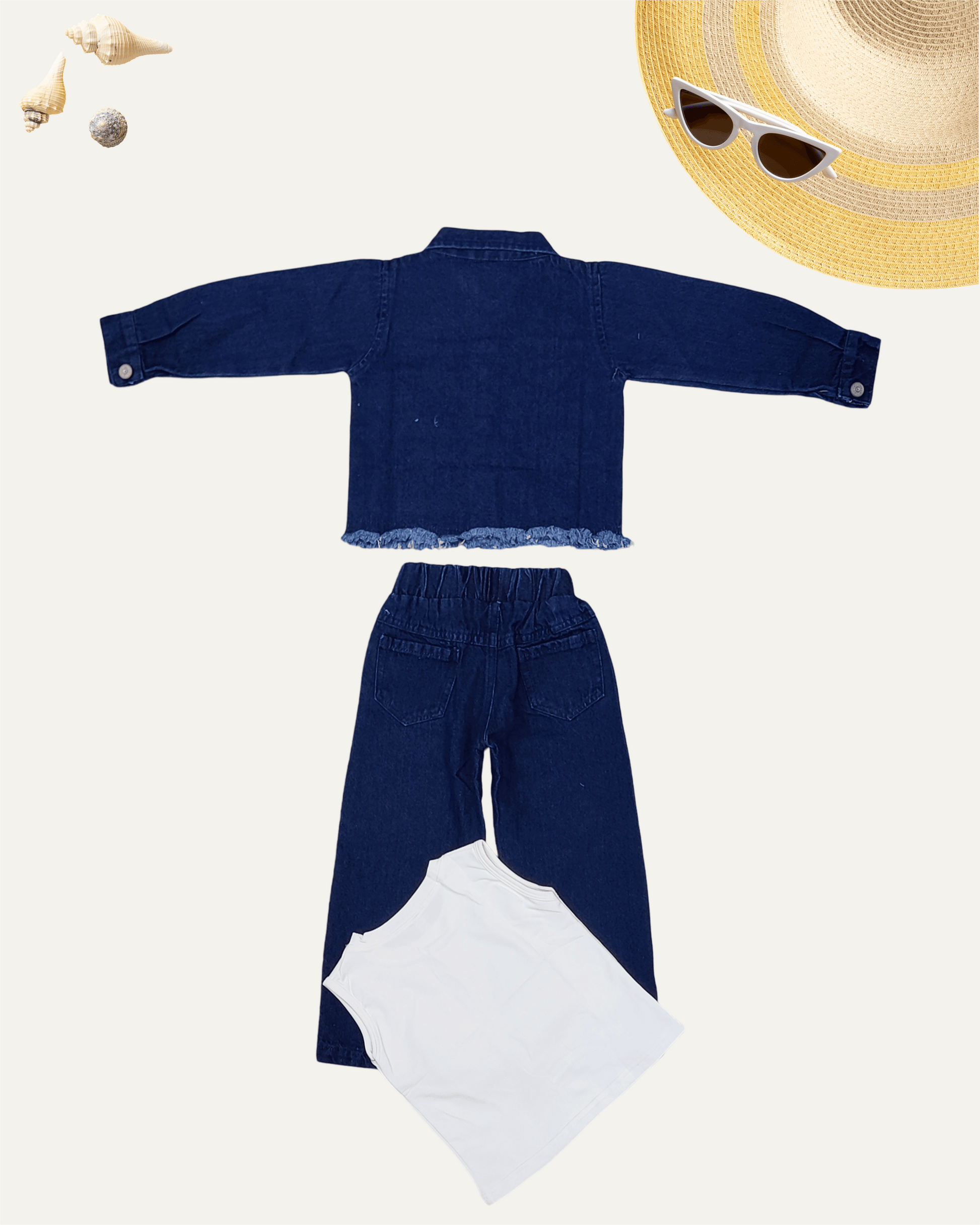 GIRLS 3PC JACKET DENIM CO-ORD SET (NAVY WASH) (1-12 YEARS) - Girlism