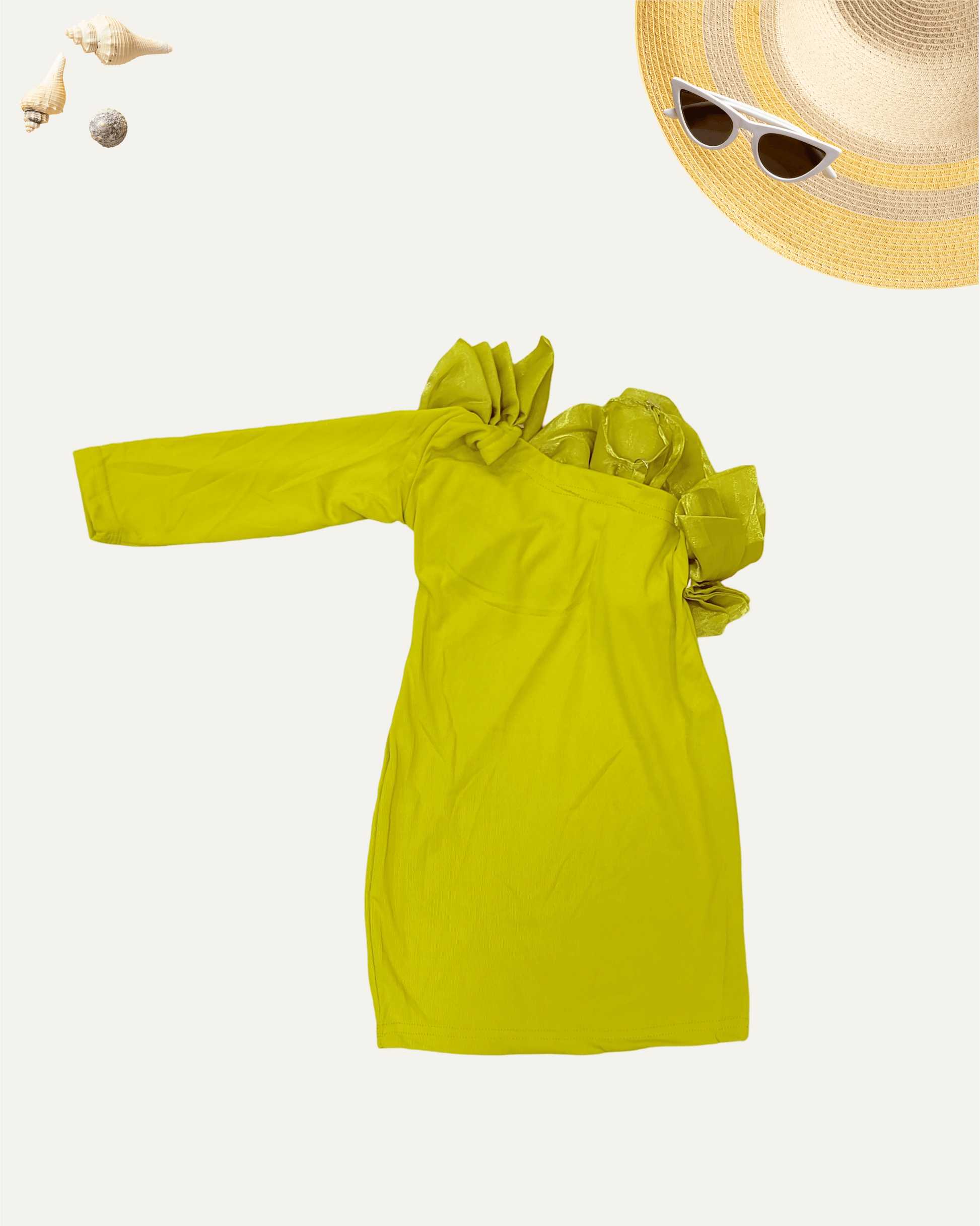 GIRLS ONE-SHOULDER RUFFLE DRESS (LIME GREEN) (3-12 YEARS) - Girlism