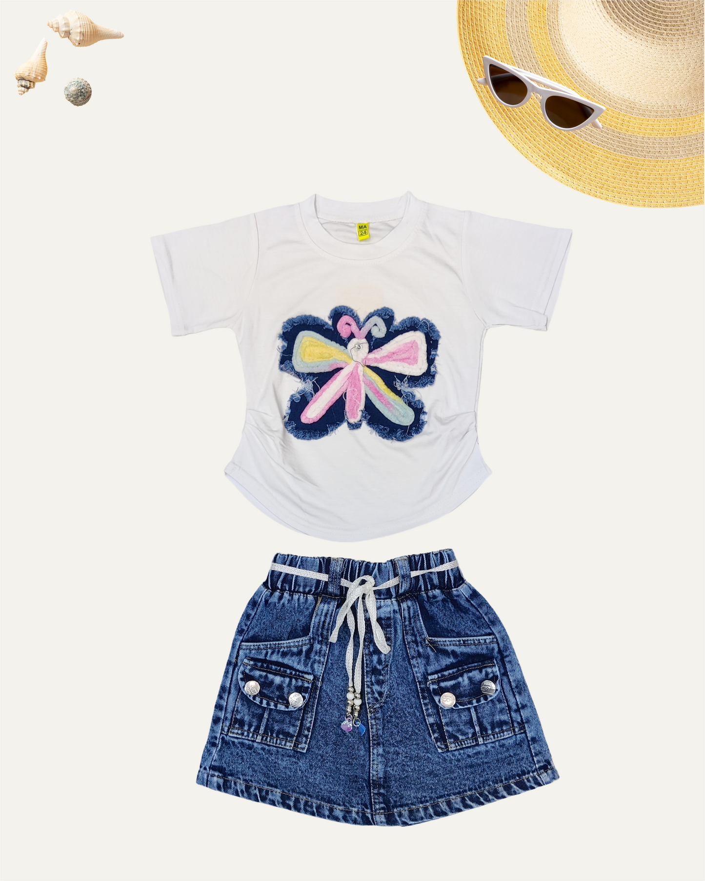 GIRLS CO-ORD SET WITH DENIM SKIRT ICE BLUE [ 1 - 12 YEARS ]