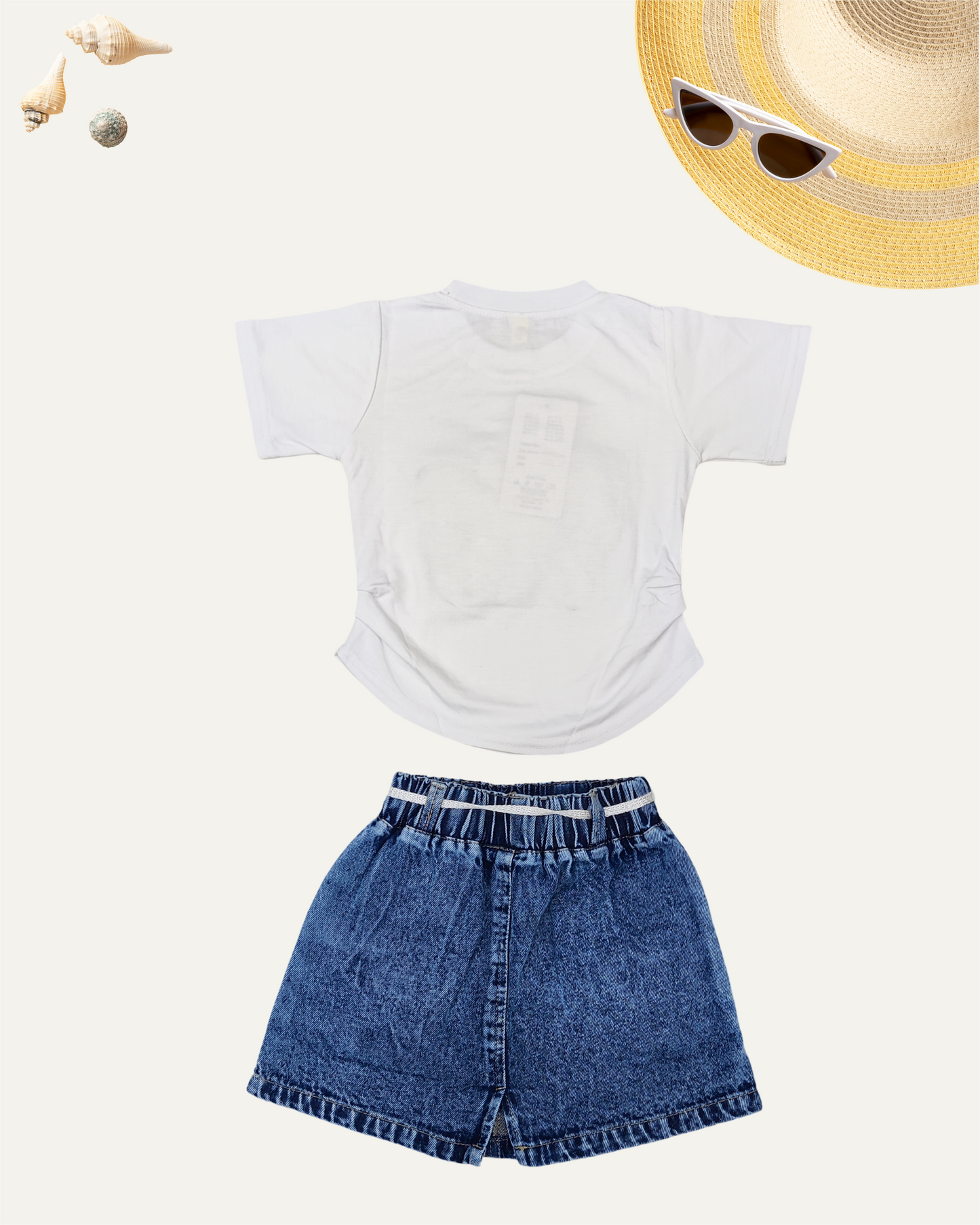 GIRLS CO-ORD SET WITH DENIM SKIRT ICE BLUE [ 1 - 12 YEARS ]