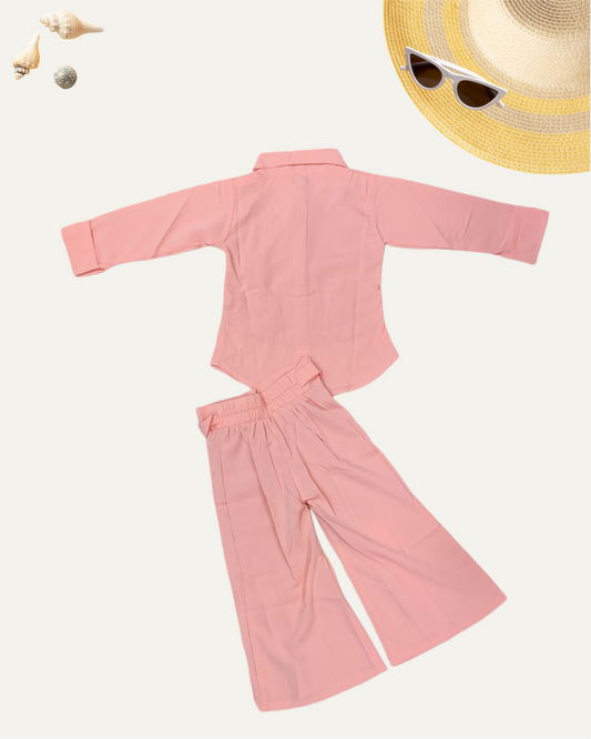 GIRLS 2PC PRINTED PANT CO-ORD SET (PEACH) (4-12 YEARS) - Girlism