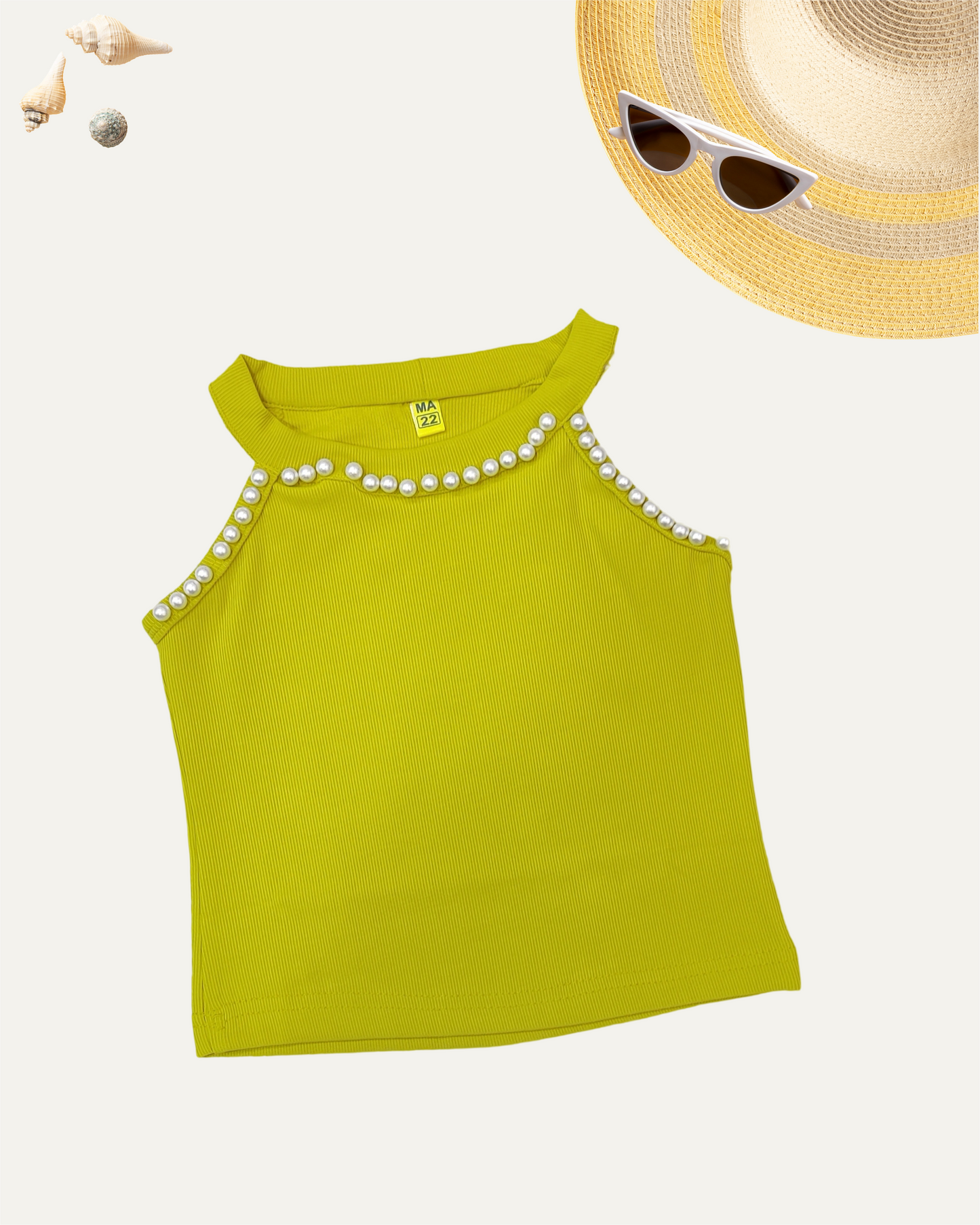 GIRLS SLEEVELESS PEARL TOP MUSTARD YELLOW [ 3 - 12 YEARS ]