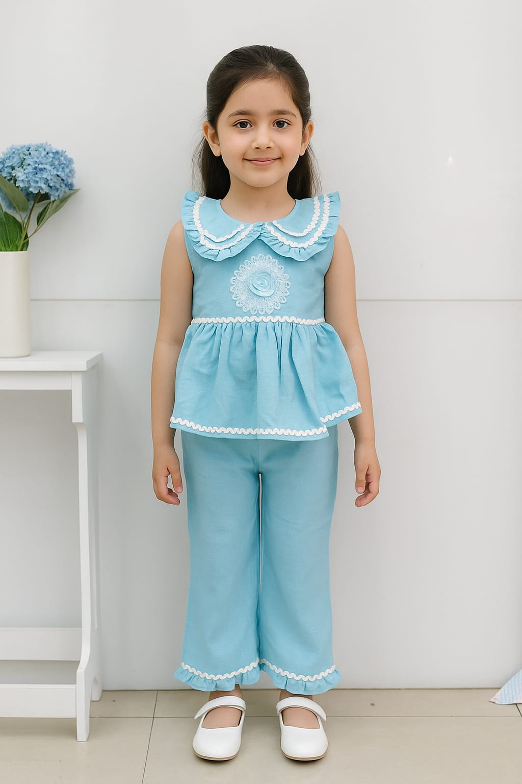 GIRLS RUFFLE SET (BLUE) (4-12 YEARS)