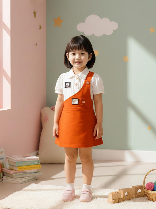 GIRLS ONE-SHOULDER PINAFORE STYLE DRESS (ORANGE) (4-12 YEARS)