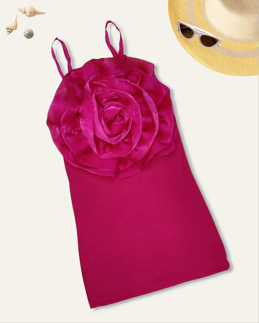 GIRLS 3D ROSE DRESS (DARK PINK) (1-12 YEARS)