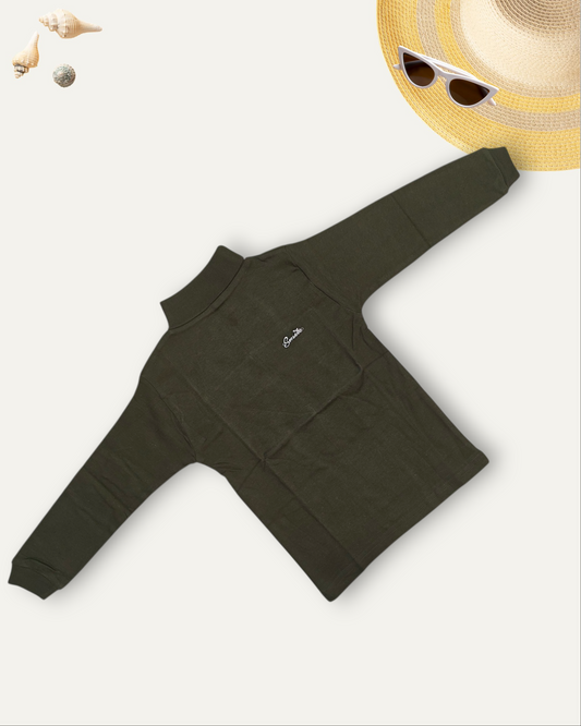 GIRLS BASIC HIGH NECK TOP (OLIVE GREEN) (0-10 YEARS)
