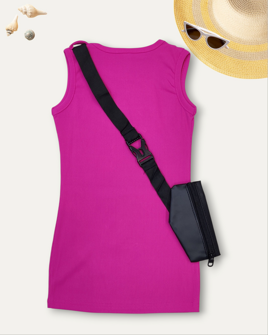 GIRLS SLEEVELESS DRESSS WITH CROSSBODY POUCH (HOT PINK) (2-8 YEARS)