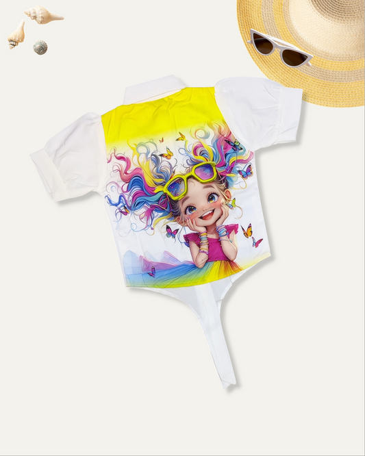 GIRLS PRINTED GRAPHIC CARTOON SHIRT (YELLOW) (2-12 YEARS)