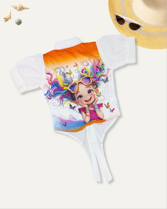 GIRLS PRINTED GRAPHIC CARTOON SHIRT (ORANGE) (2-12 YEARS)