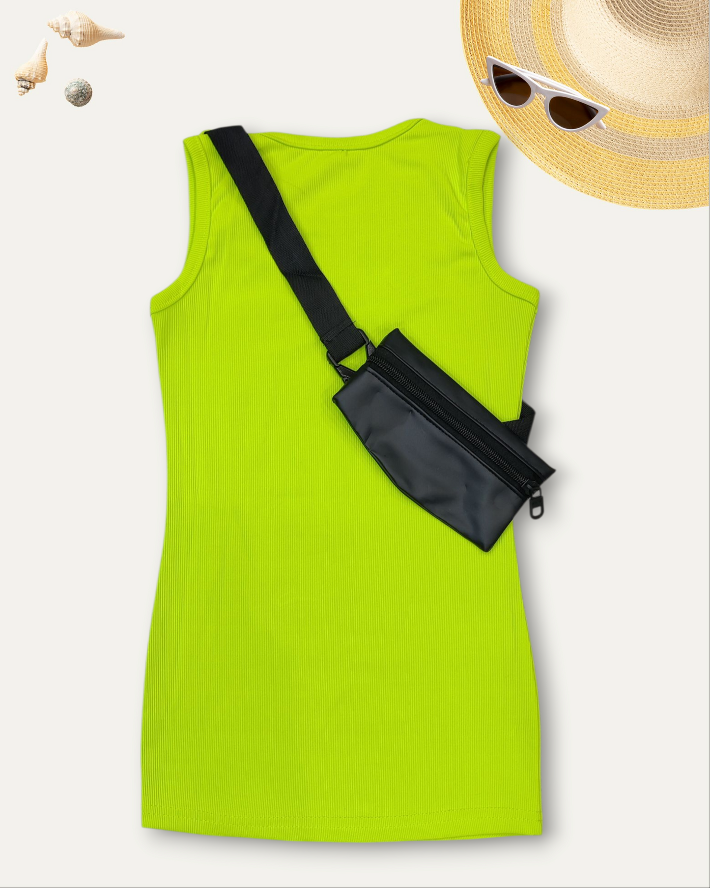 GIRLS SLEEVELESS DRESS WITH CROSSSBODY POUCH (NEON GREEN) (2-8 YEARS)