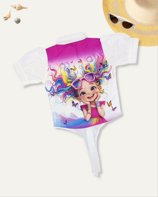 GIRLS PRINTED GRAPHIC CARTOON SHIRT (HOT PINK) (2-12 YEARS)