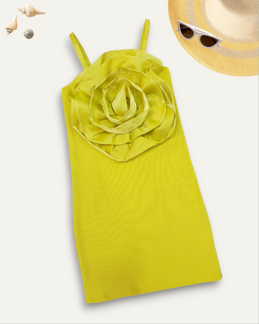GIRLS 3D ROSE DRESS (YELLOW) (3-12 YEARS)