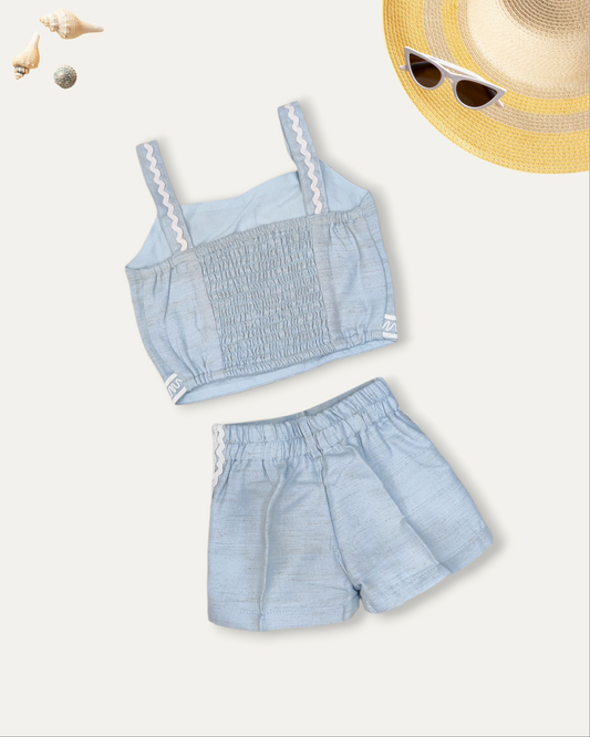 GIRLS COTTON CROP TOP AND SHORTS SET (SKY BLUE) (1-8 YEARS)