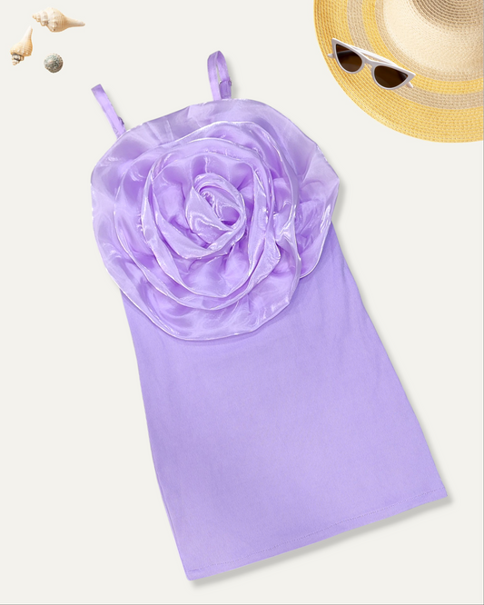 GIRLS 3D ROSE DRESSS (LILAC) (3-12 YEARS)