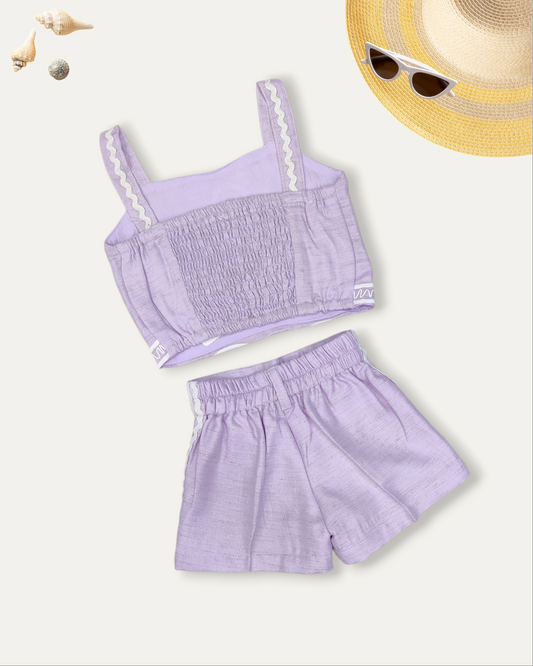 GIRLS COTTON CROP TOP AND SHORTS SET (LAVENDER) (1-8 YEARS)
