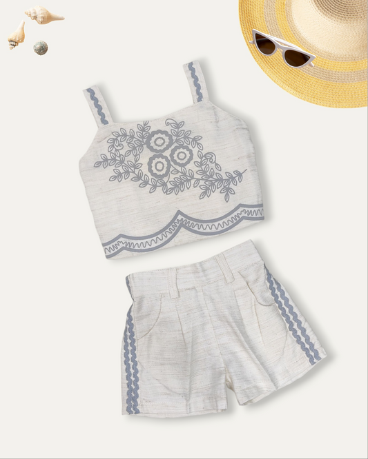 GIRLS COTTON CROP TOP AND SHORTS SET (WHITE) (1-8 YEARS)