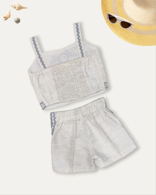 GIRLS COTTON CROP TOP AND SHORTS SET (WHITE) (1-8 YEARS)