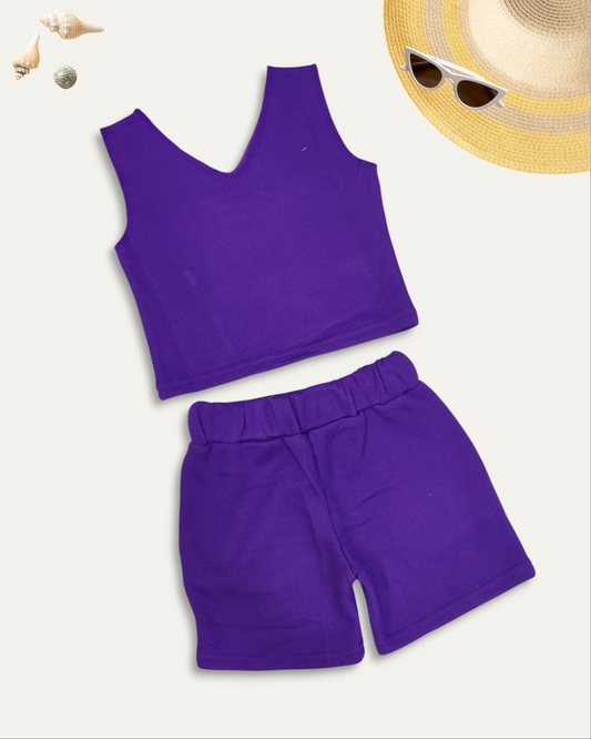 GIRLS RIBBED KNIT CO-ORD SET (4-12 YEARS) (PURPLE)