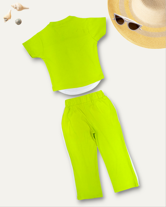 GIRLS BUNNY LABUBU CO-ORD SET (NEON GREEN) (4-12 YEARS)